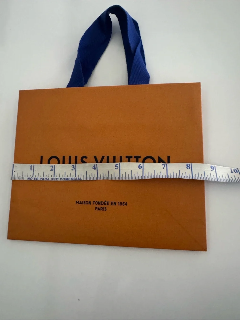 Louis Vuitton Orange Shopping Bag with Blue Handles